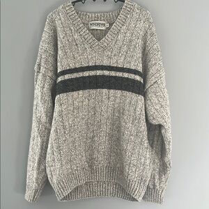Men’s Windriver Outfitting CO Cozy Gray V-Neck Sweater with Sporty Stripe Large